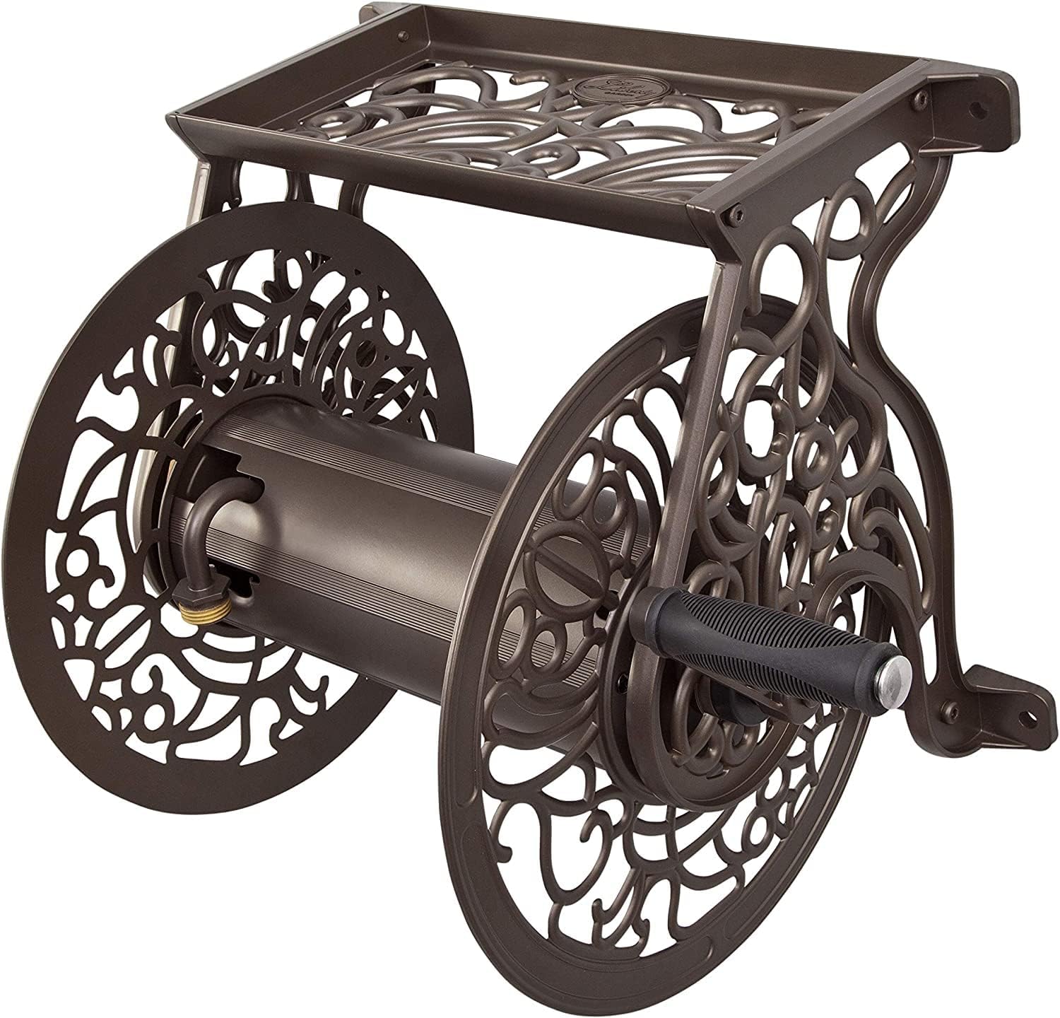 Liberty GARDEN 704 Decorative Cast Aluminum Wall Mount Garden Hose Reel, Holds 125-Feet of 5/8-Inch Hose – Bronze