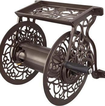 Liberty GARDEN 704 Decorative Cast Aluminum Wall Mount Garden Hose Reel, Holds 125-Feet of 5/8-Inch Hose – Bronze