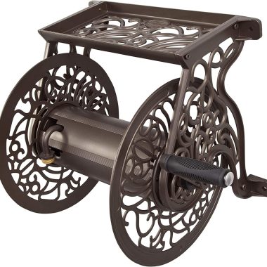 Liberty GARDEN 704 Decorative Cast Aluminum Wall Mount Garden Hose Reel, Holds 125-Feet of 5/8-Inch Hose – Bronze